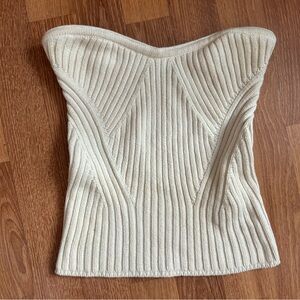 Express Cream Ribbed Strapless Knit Tube Top